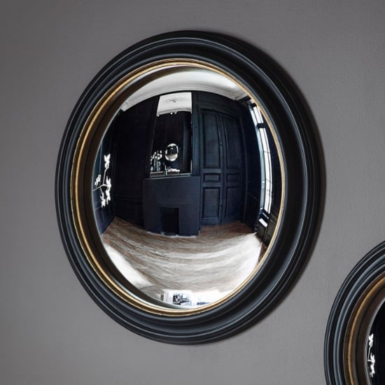 Product photograph of Rockford Large Convex Wall Mirror In Black And Gold from Furniture in Fashion