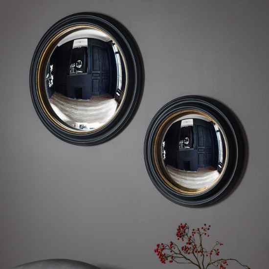 Rockford Small Convex Wall Mirror In Black And Gold