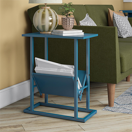 Rockingham Wooden End Table With Magazine Rack In Blue