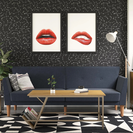 Rockingham Linen Fabric Sofa Bed With Wooden Legs In Blue Furniture