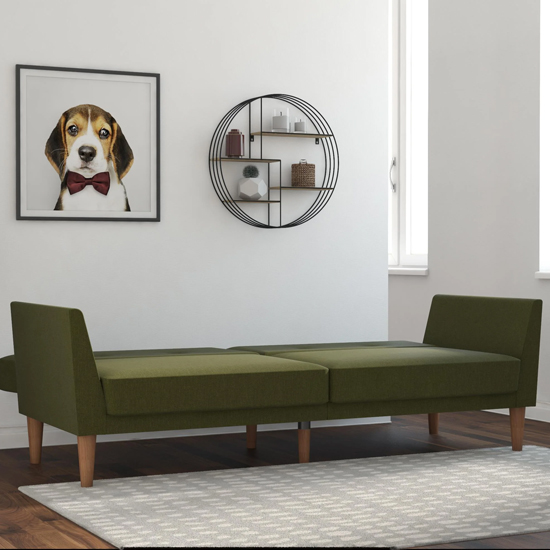 Rockingham Fabric Sofa Bed With Wooden Legs In Green