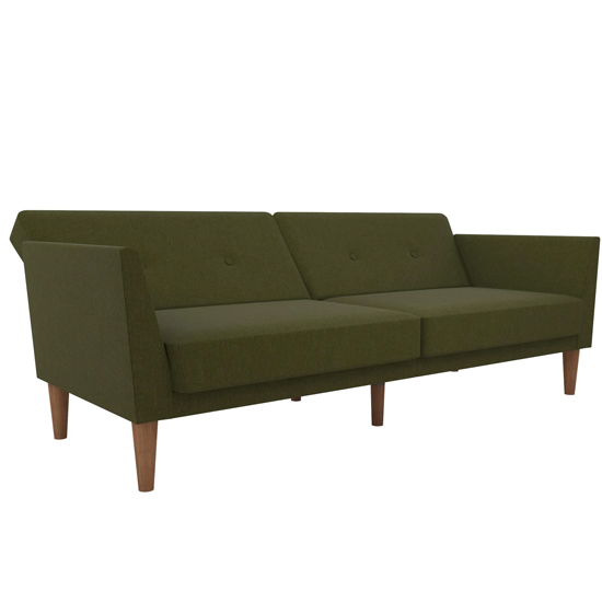 Rockingham Fabric Sofa Bed With Wooden Legs In Green