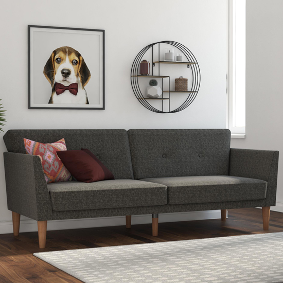 Read more about Rockingham fabric sofa bed with wooden legs in grey