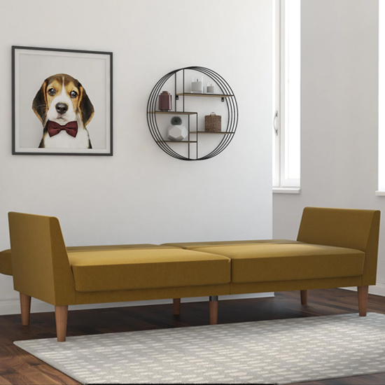 Rockingham Fabric Sofa Bed With Wooden Legs In Mustard
