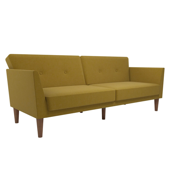 Rockingham Fabric Sofa Bed With Wooden Legs In Mustard