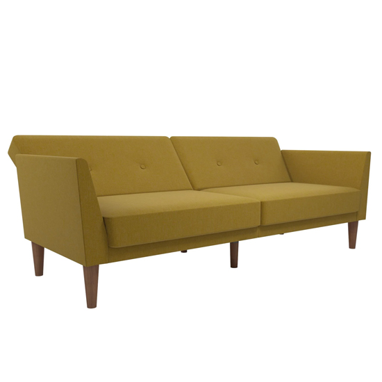Rockingham Fabric Sofa Bed With Wooden Legs In Mustard