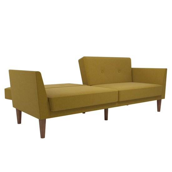Rockingham Fabric Sofa Bed With Wooden Legs In Mustard