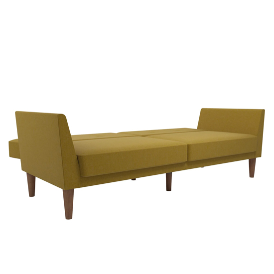 Rockingham Fabric Sofa Bed With Wooden Legs In Mustard