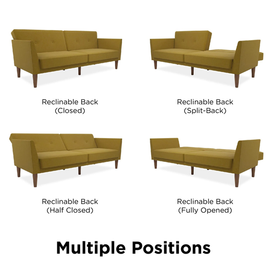 Rockingham Fabric Sofa Bed With Wooden Legs In Mustard