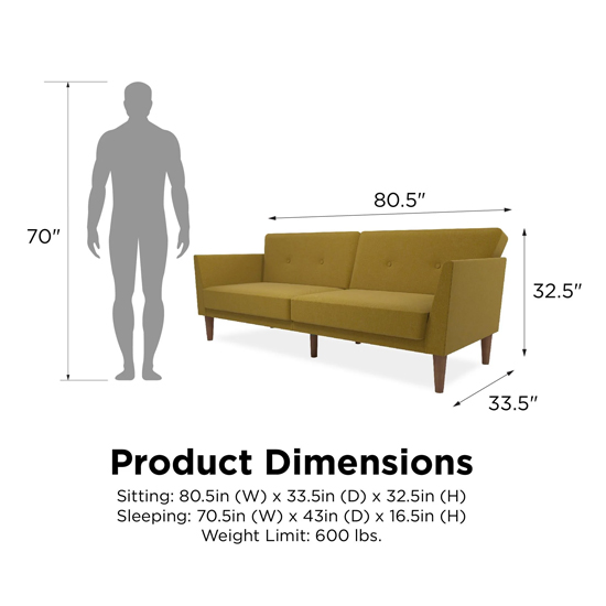 Rockingham Fabric Sofa Bed With Wooden Legs In Mustard