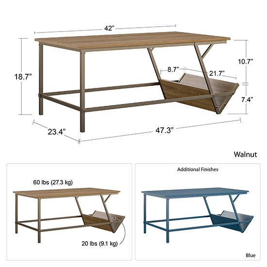 Rockingham Wooden Coffee Table With Magazine Rack In Blue