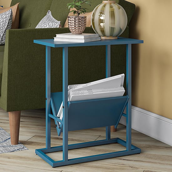 Read more about Rockingham wooden side table with magazine rack in blue