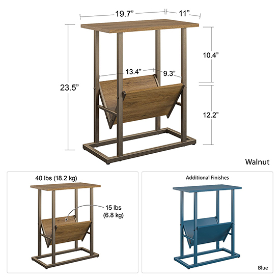 Rockingham Wooden Side Table With Magazine Rack In Walnut