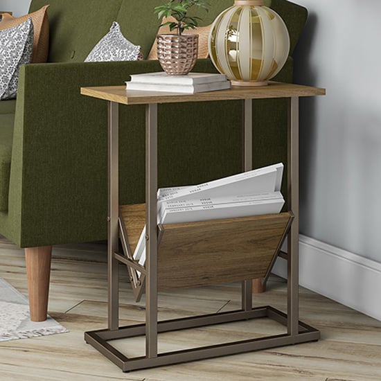 Rockingham Wooden End Table With Magazine Rack In Walnut