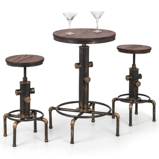 Raewyn Pipework Bar Set In Brushed Copper And Rustic Elm