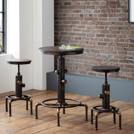Read more about Raewyn pipework bar set in brushed copper and rustic elm