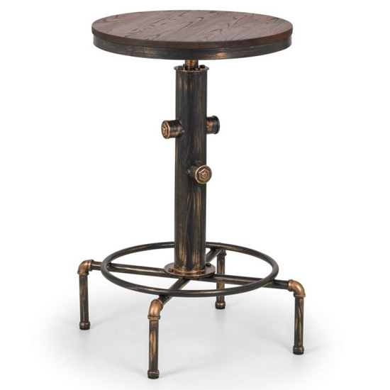 Raewyn Pipework Bar Table In Brushed Copper And Rustic Elm