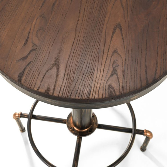 Raewyn Pipework Bar Table In Brushed Copper And Rustic Elm