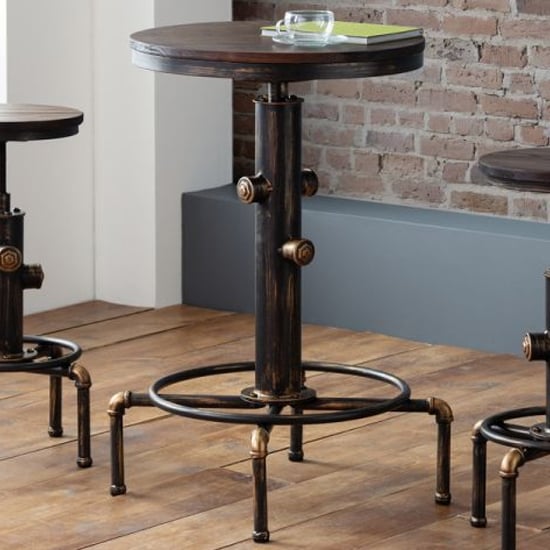 Read more about Raewyn pipework bar table in brushed copper and rustic elm