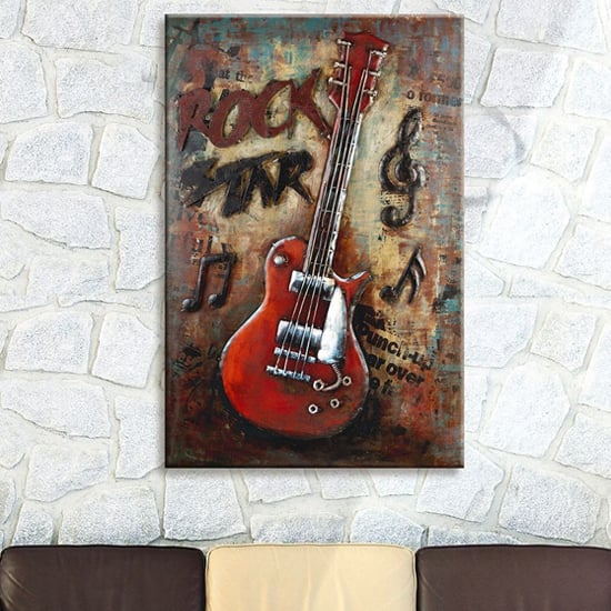 Product photograph of Rockstar Picture Metal Wall Art In Red And Brown from Furniture in Fashion