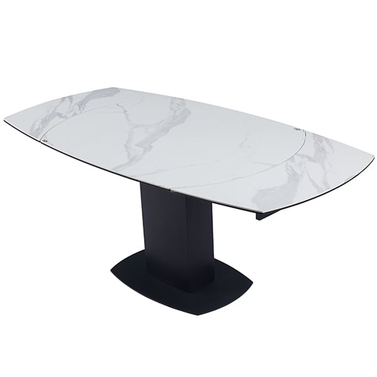Rodez Swivel Extending Ceramic Dining Table In White Grey