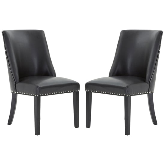 Rodik Black Faux Leather Dining Chairs In Pair