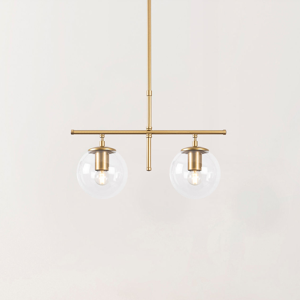 Roe 2 Light Metal Ceiling Pendant Light in Gold and Clear