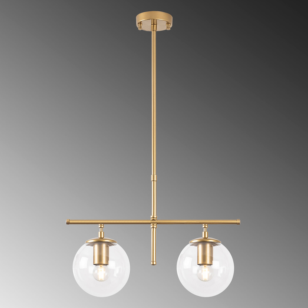 Roe 2 Light Metal Ceiling Pendant Light in Gold and Clear