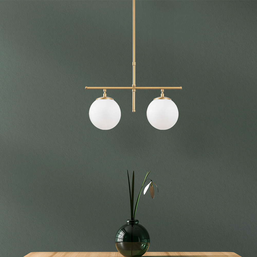 Roe 2 Light Metal Ceiling Pendant Light in Gold and White