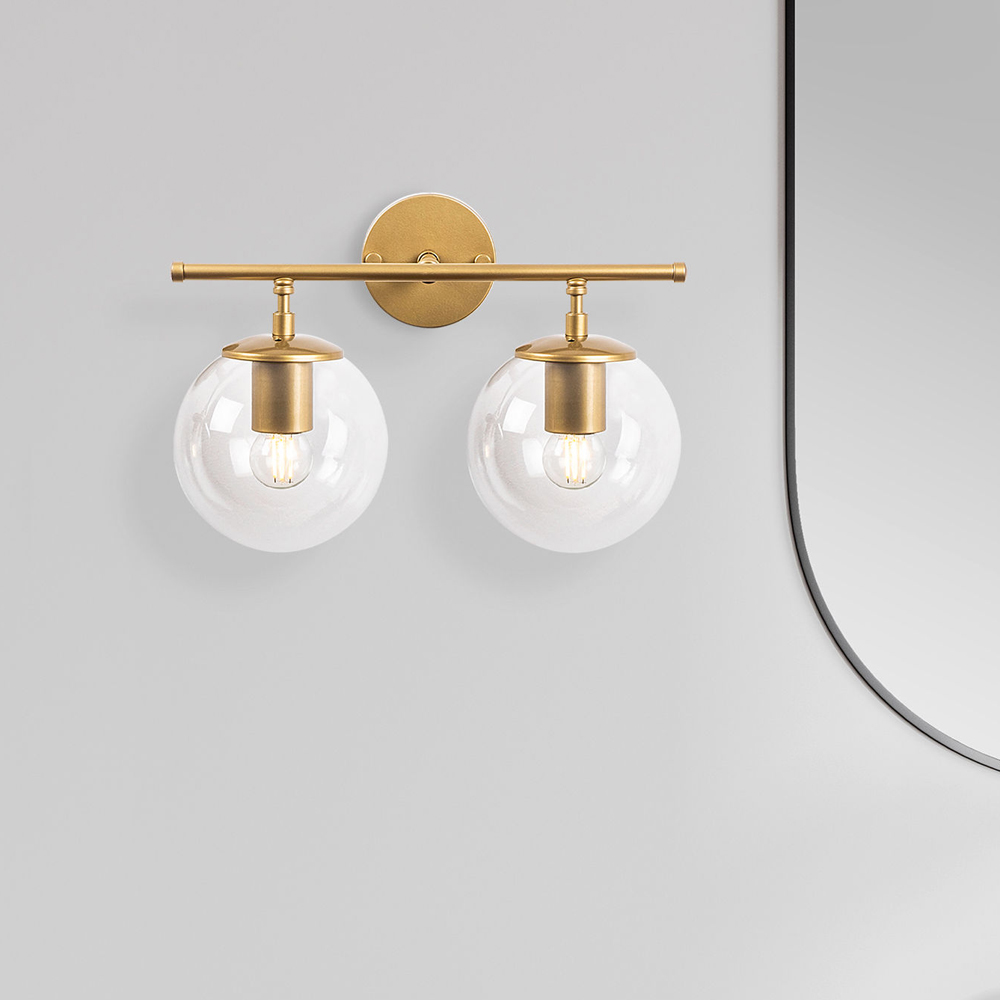 Roe 2 Light Metal Wall Light in Gold and Clear
