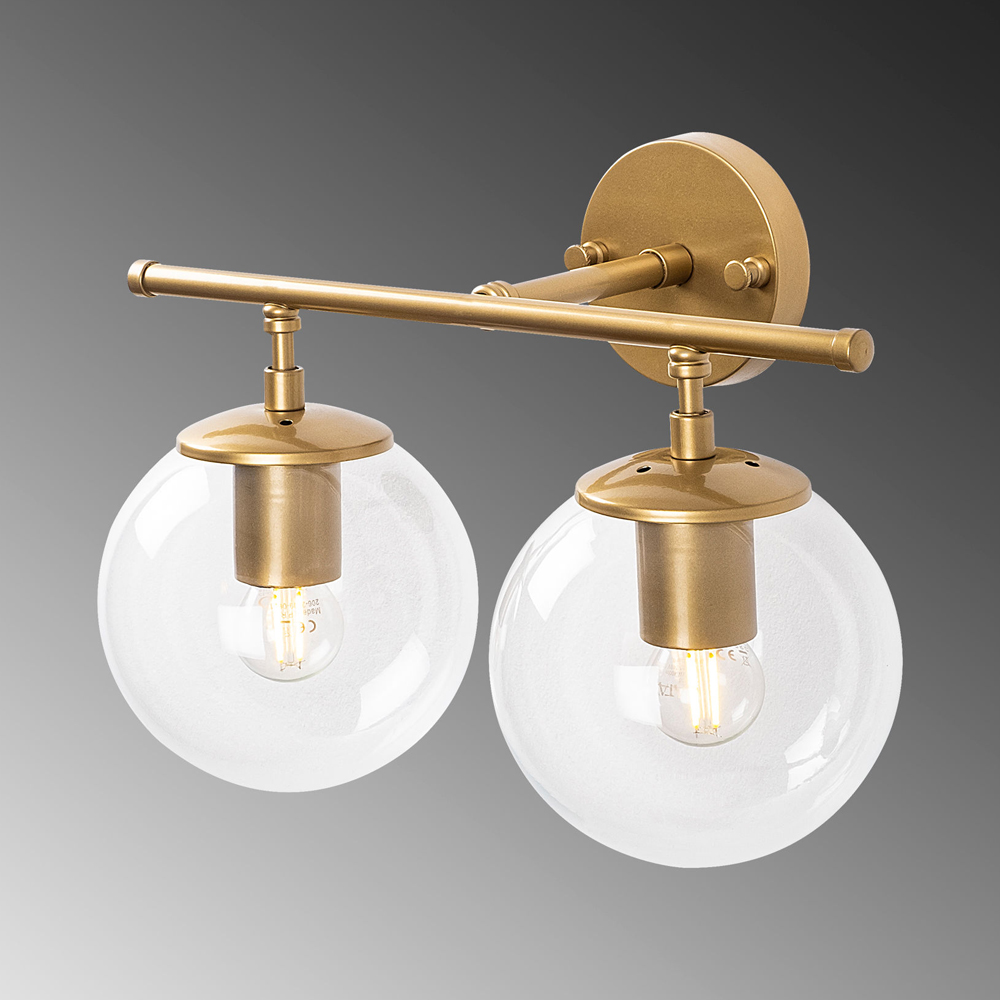 Roe 2 Light Metal Wall Light in Gold and Clear