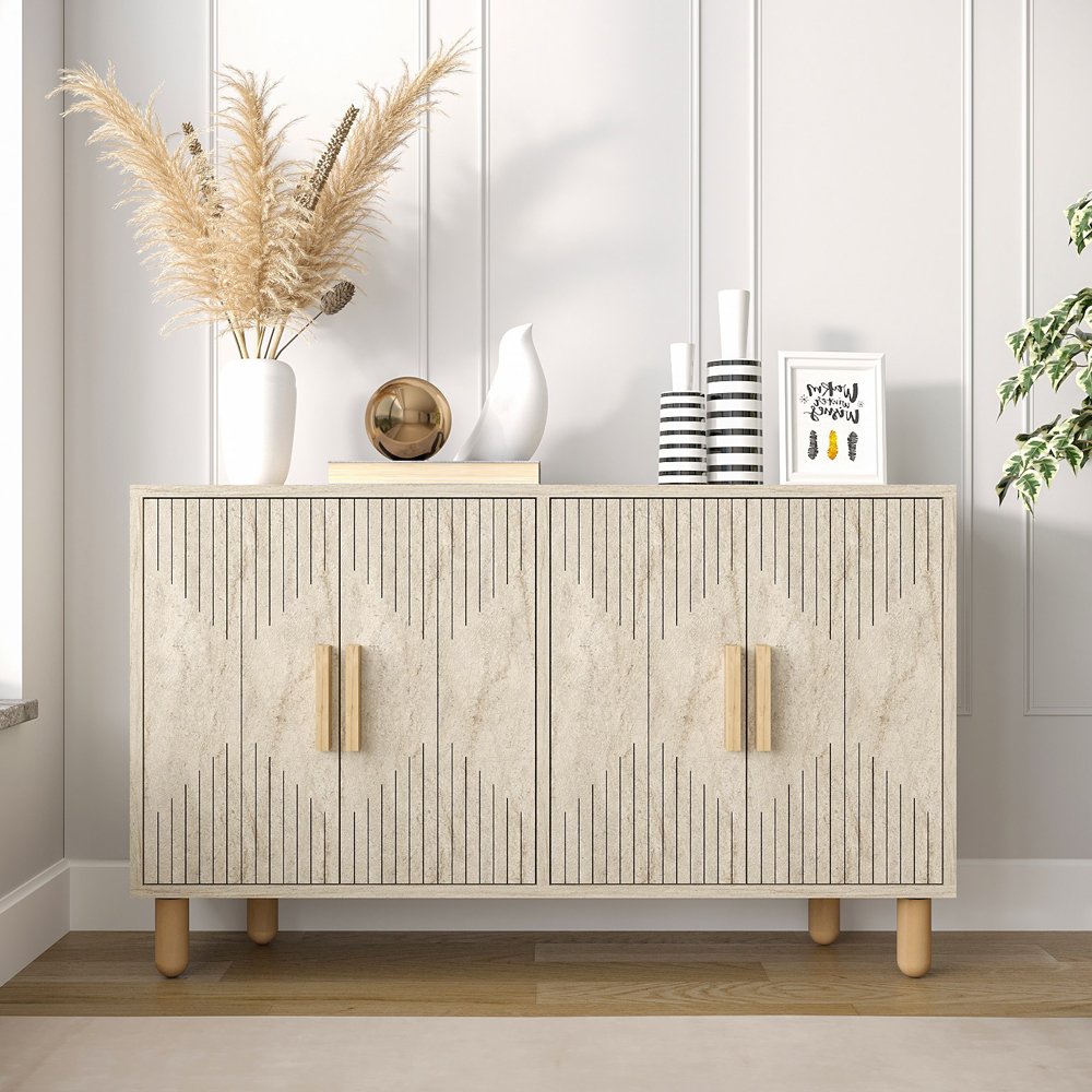 Roger Wooden Sideboard with 4 Doors in Travertine Marble Effect