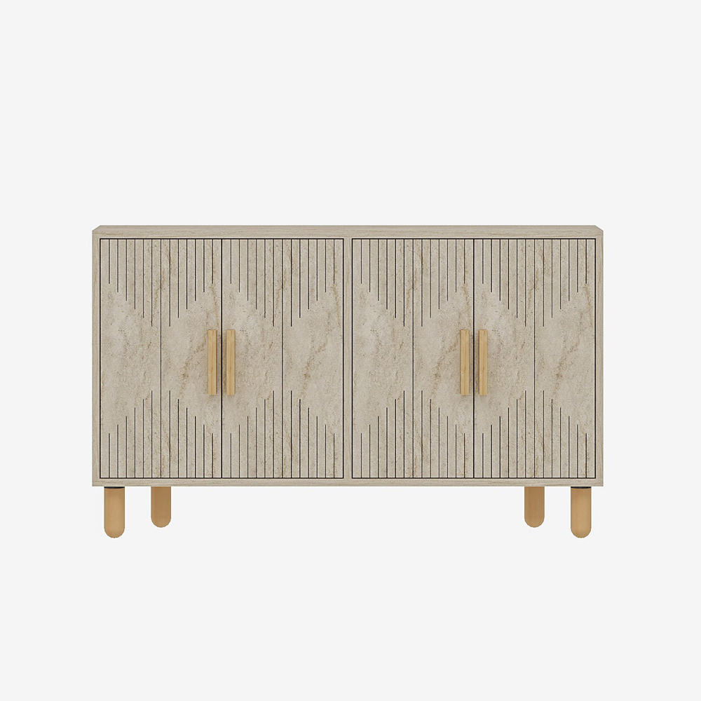 Roger Wooden Sideboard with 4 Doors in Travertine Marble Effect