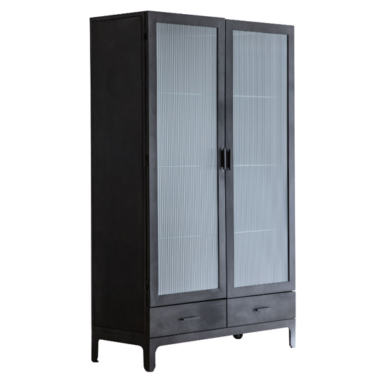 Rolla Metal Display Cabinet With 2 Doors 2 Drawers In Dark Grey