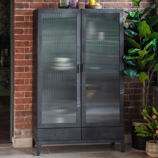Product photograph of Rolla Metal Display Cabinet With 2 Doors 2 Drawers In Black from Furniture in Fashion