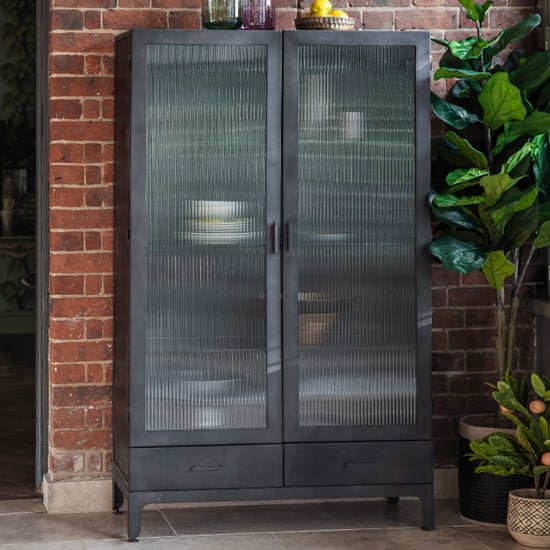 Read more about Rolla metal display cabinet with 2 doors 2 drawers in dark grey