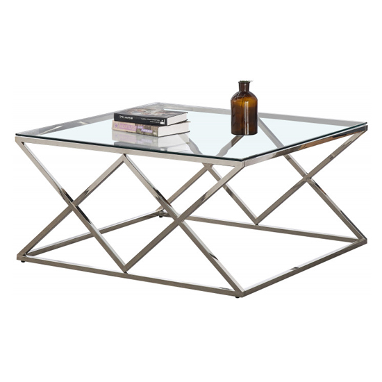 Roma Clear Glass Coffee Table With Silver Stainless Steel Legs