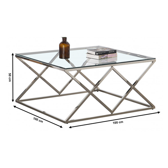 Roma Clear Glass Coffee Table With Silver Stainless Steel Legs