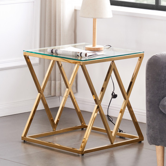 Roma Clear Glass Side Table With Gold Stainless Steel Legs Furniture In Fashion