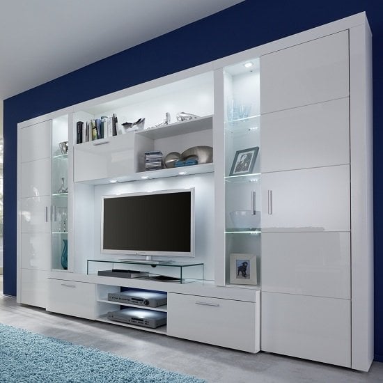 Product photograph of Roma Entertainment Unit White With High Gloss Fronts And Led from Furniture in Fashion