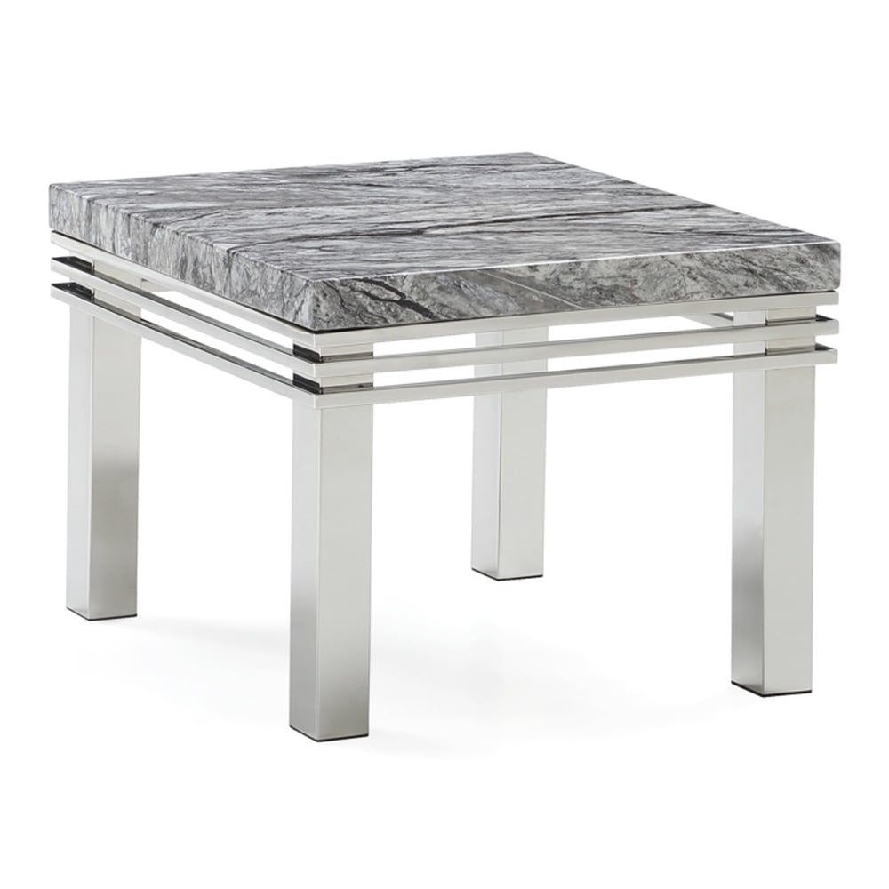 Roma Marble Top End Table With Stainless Steel Frame In Grey