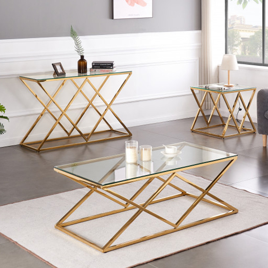 Roma Rectangular Clear Glass Coffee Table With Gold Steel Legs