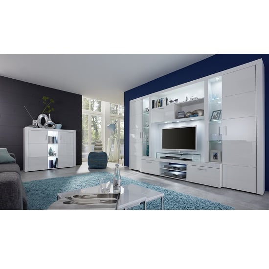 Roma Entertainment Unit White With High Gloss Fronts And LED Lights