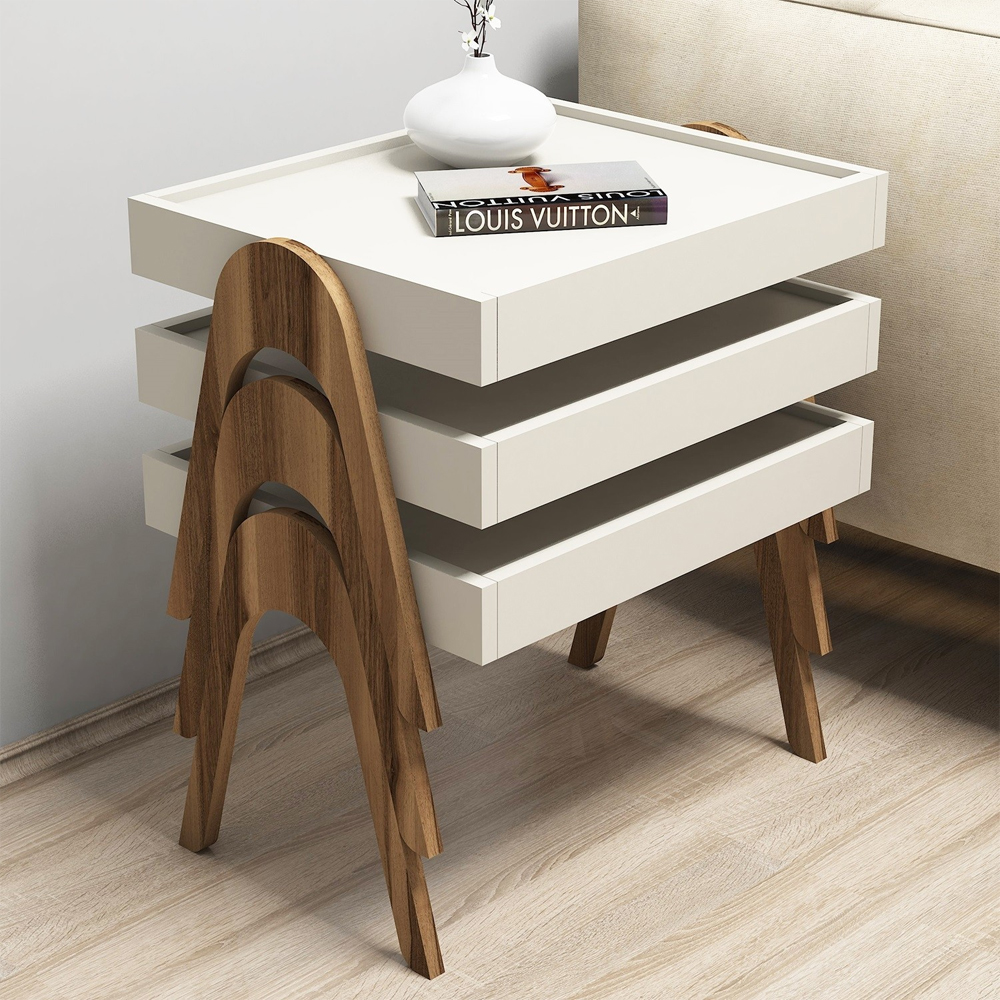 Roma Wooden Nesting Side Table in Walnut and Cream