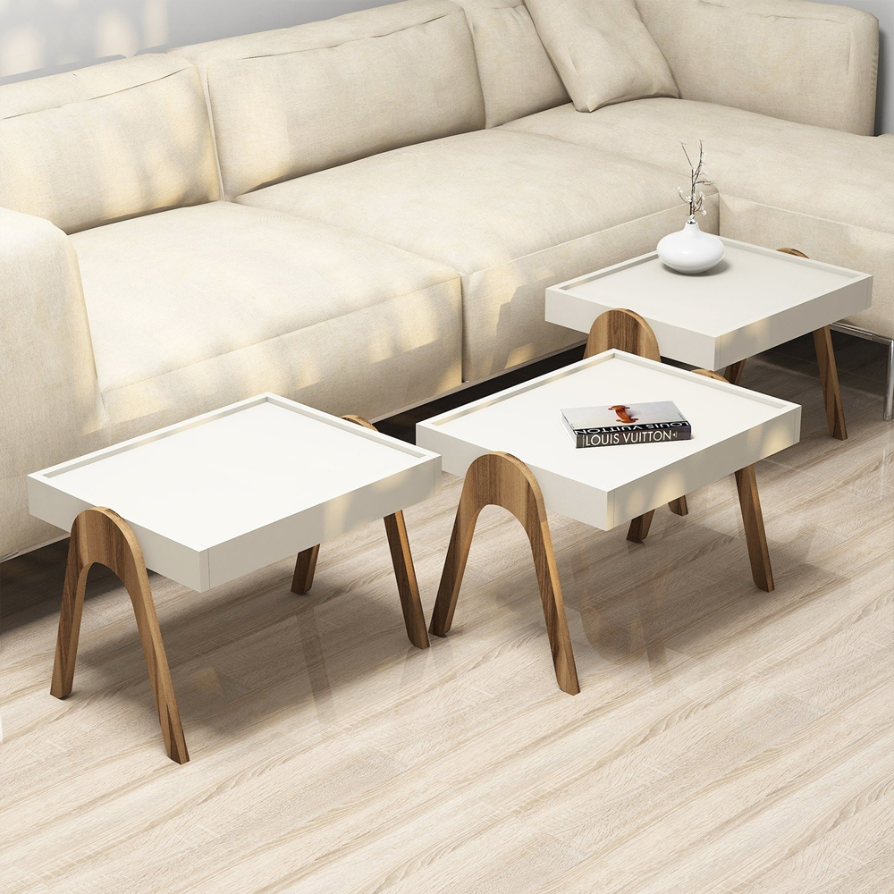 Roma Wooden Nesting Side Table in Walnut and Cream