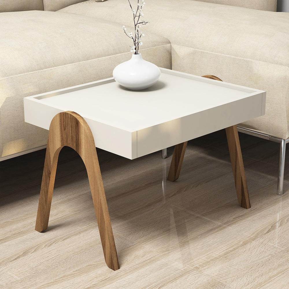 Roma Wooden Nesting Side Table in Walnut and Cream