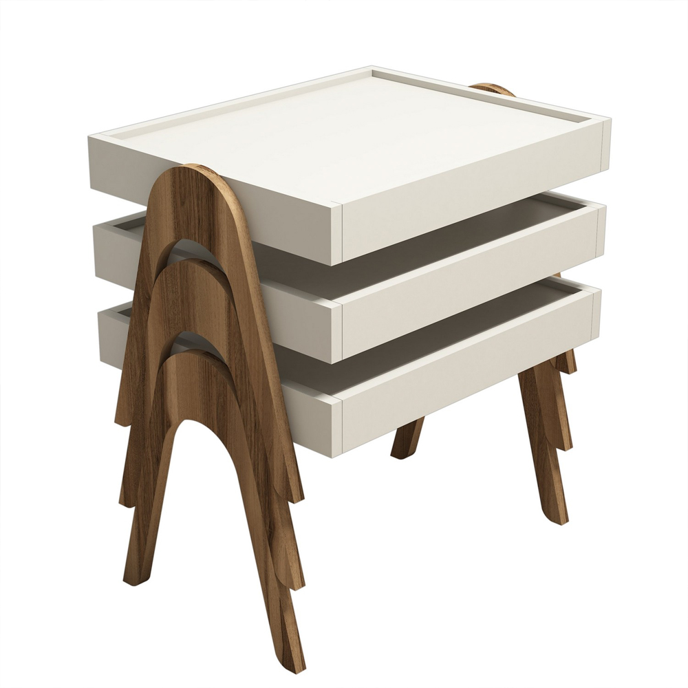 Roma Wooden Nesting Side Table in Walnut and Cream