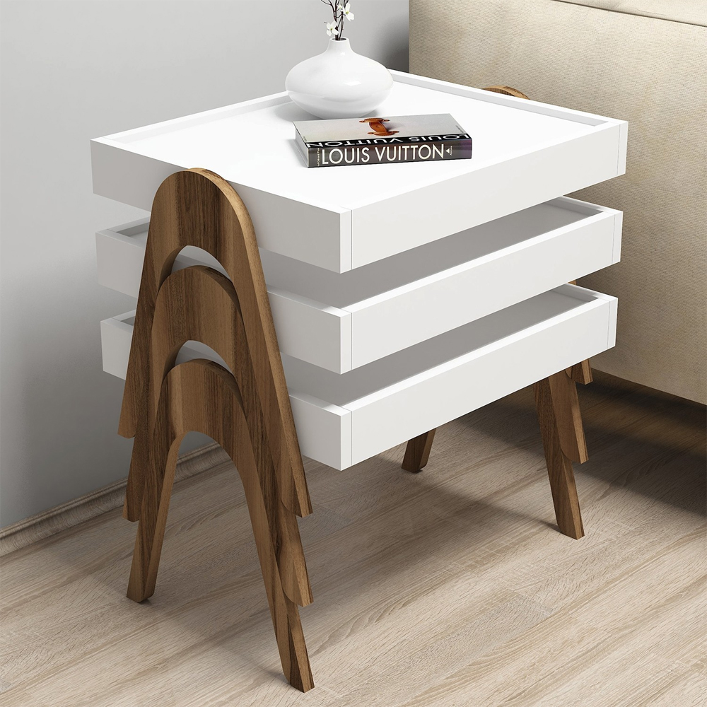 Roma Wooden Nesting Side Table in Walnut and White