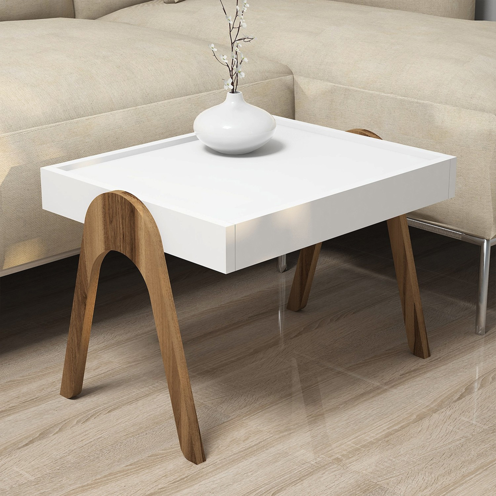Roma Wooden Nesting Side Table in Walnut and White