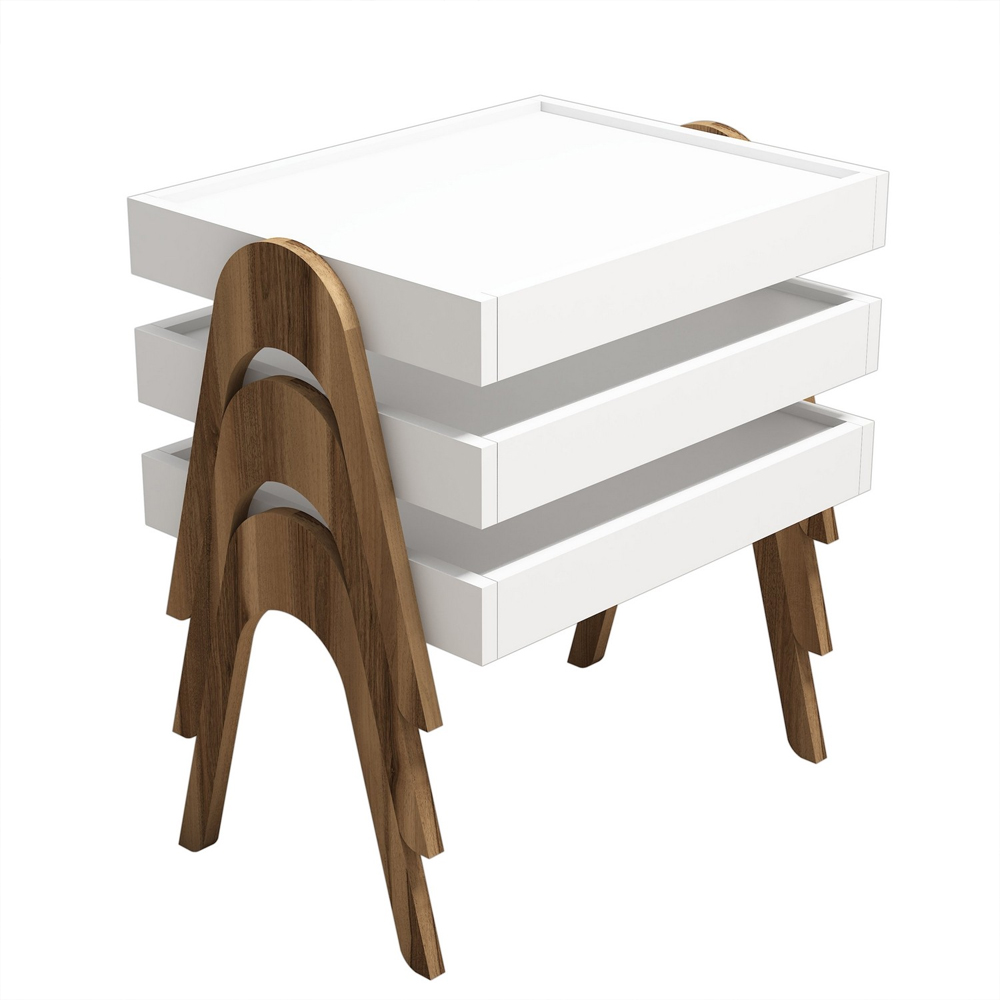 Roma Wooden Nesting Side Table in Walnut and White